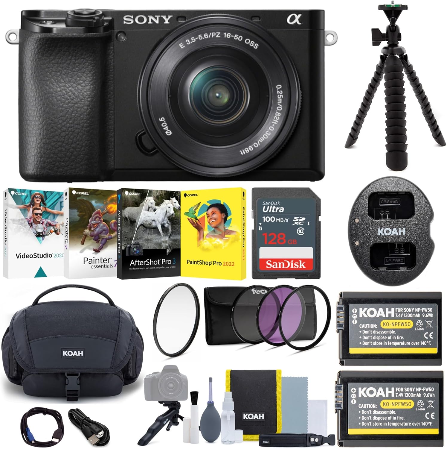 Sony Alpha a6100 APS-C Mirrorless Interchangeable-Lens Camera with 16-50mm Lens Bundle with Accessories (9 Items)