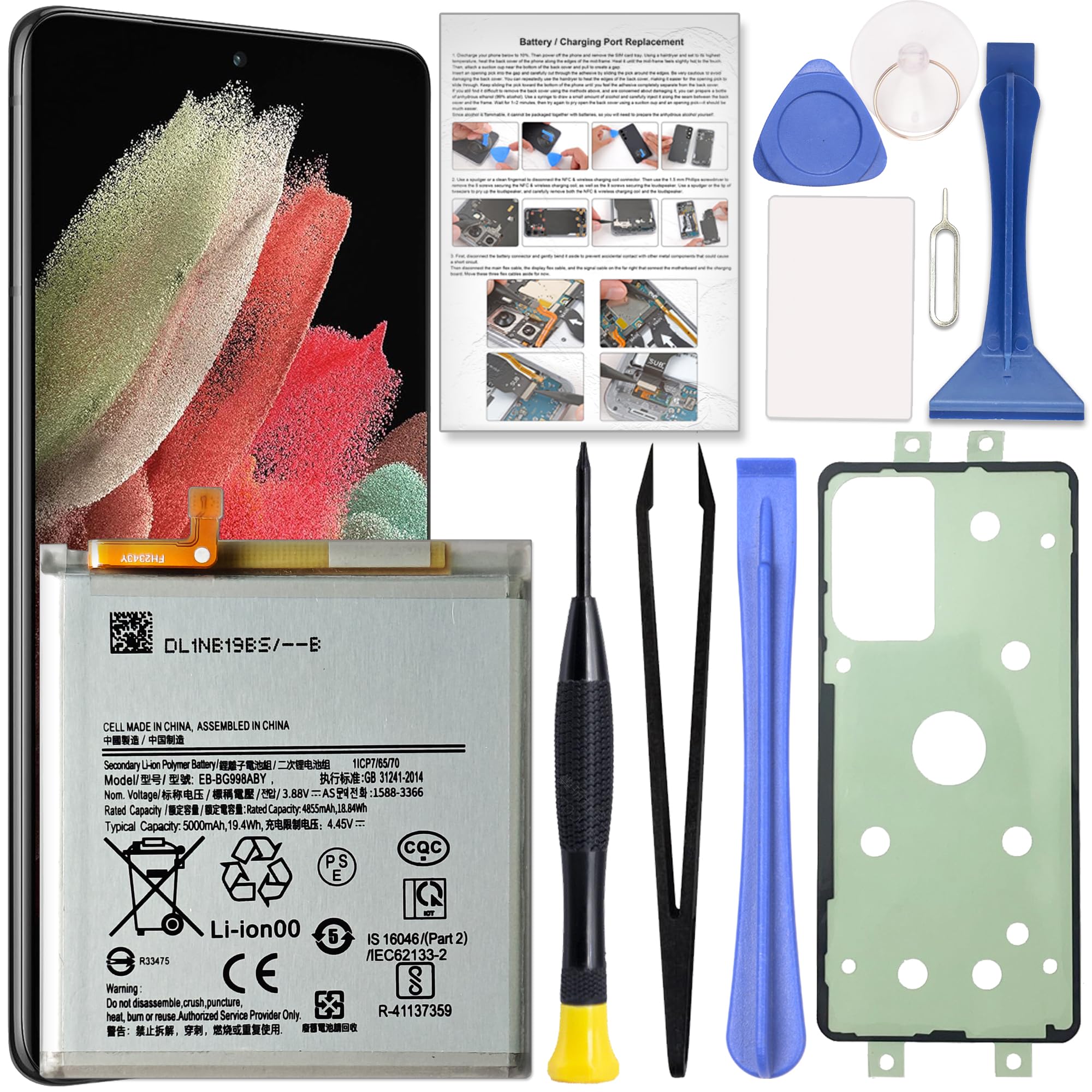 GREEN FUSION Compatible with Galaxy S21 Ultra Battery Replacement EB-BG998ABY, for SM-G998U/U1/W/B/F/E Series, Include Tools &amp; Guide