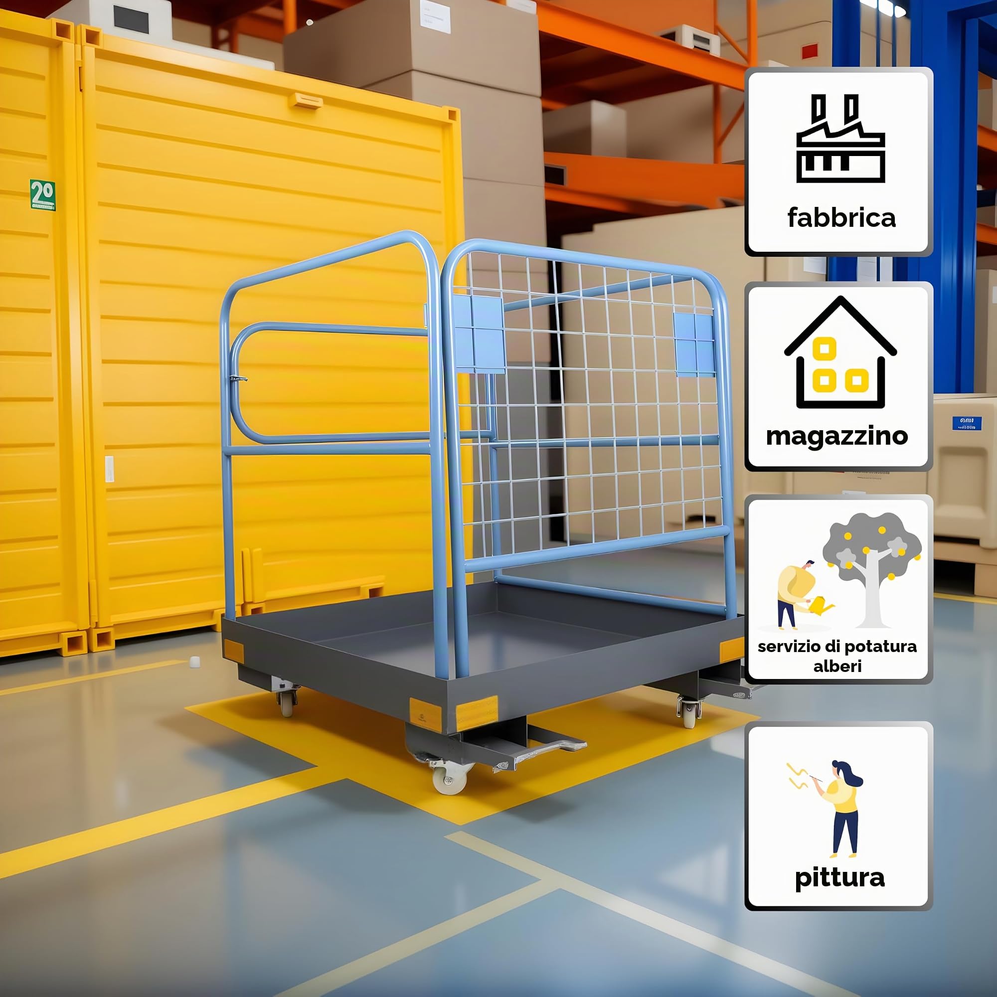 Piattaforma di lavoro pieghevole, 92 cm x 92 cm, piattaforma di lavoro per carrelli elevatori con capacità di carico di 590 kg, con volanti silenziosi bloccabili e catene, può contenere da 1 a 2