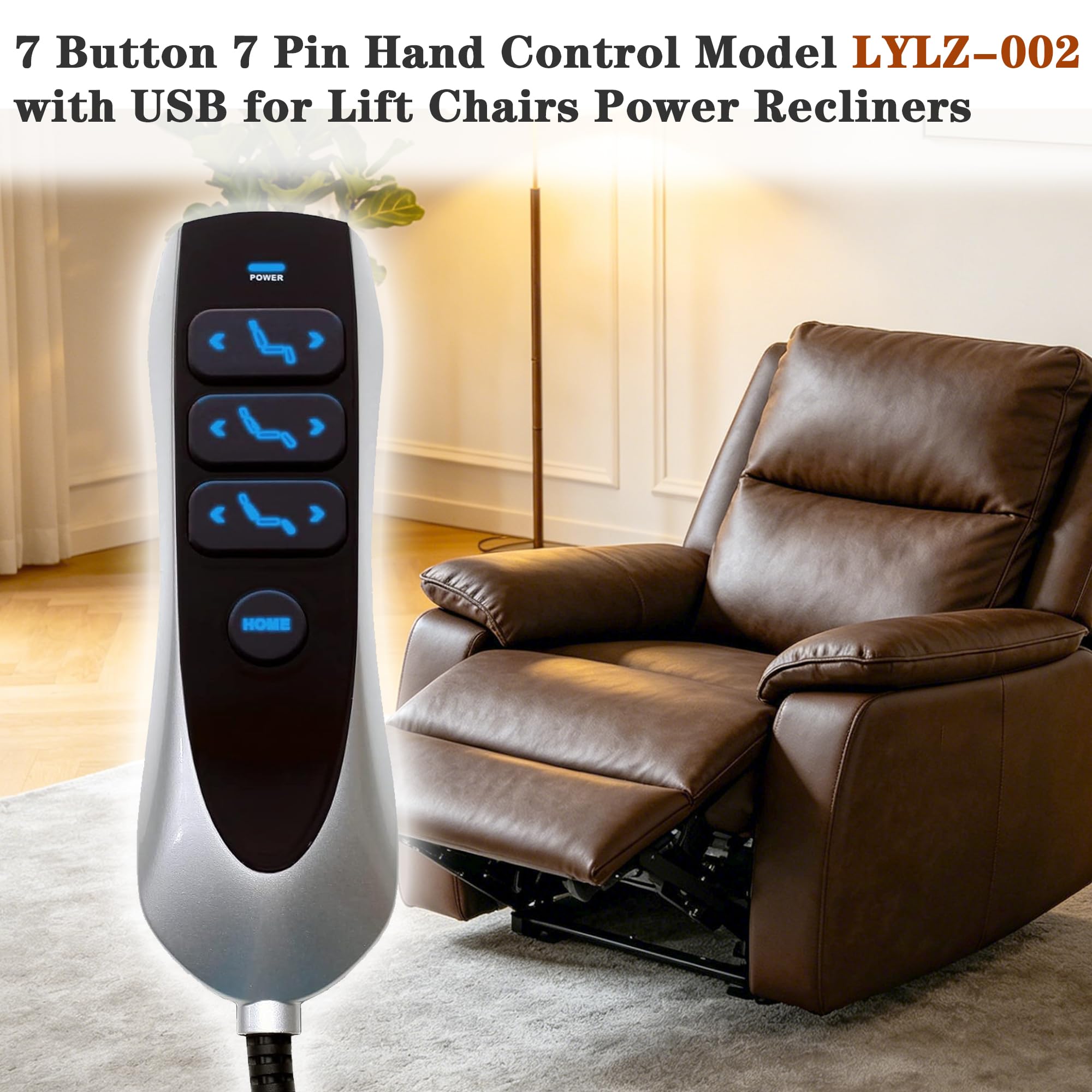 Télécommande à 6 boutons 7 broches avec USB pour chaises élévatrices et fauteuils inclinables