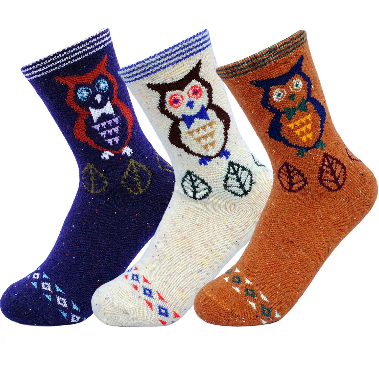 JOYCA & CO. 3-5 Pairs Womens Multicolor Fashion Warm Wool Cotton Thick Winter Crew Socks