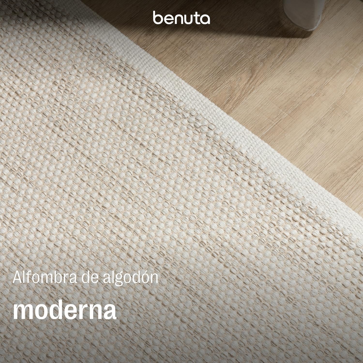 benuta Basic Alfombra Algodon Ron - Crema 200x290 cm - 100% Tejida a Mano - Estilo: Uni, Minimalista, Natural - Fácil Cuidado para Salon, Sala de Estar y Dormitorio