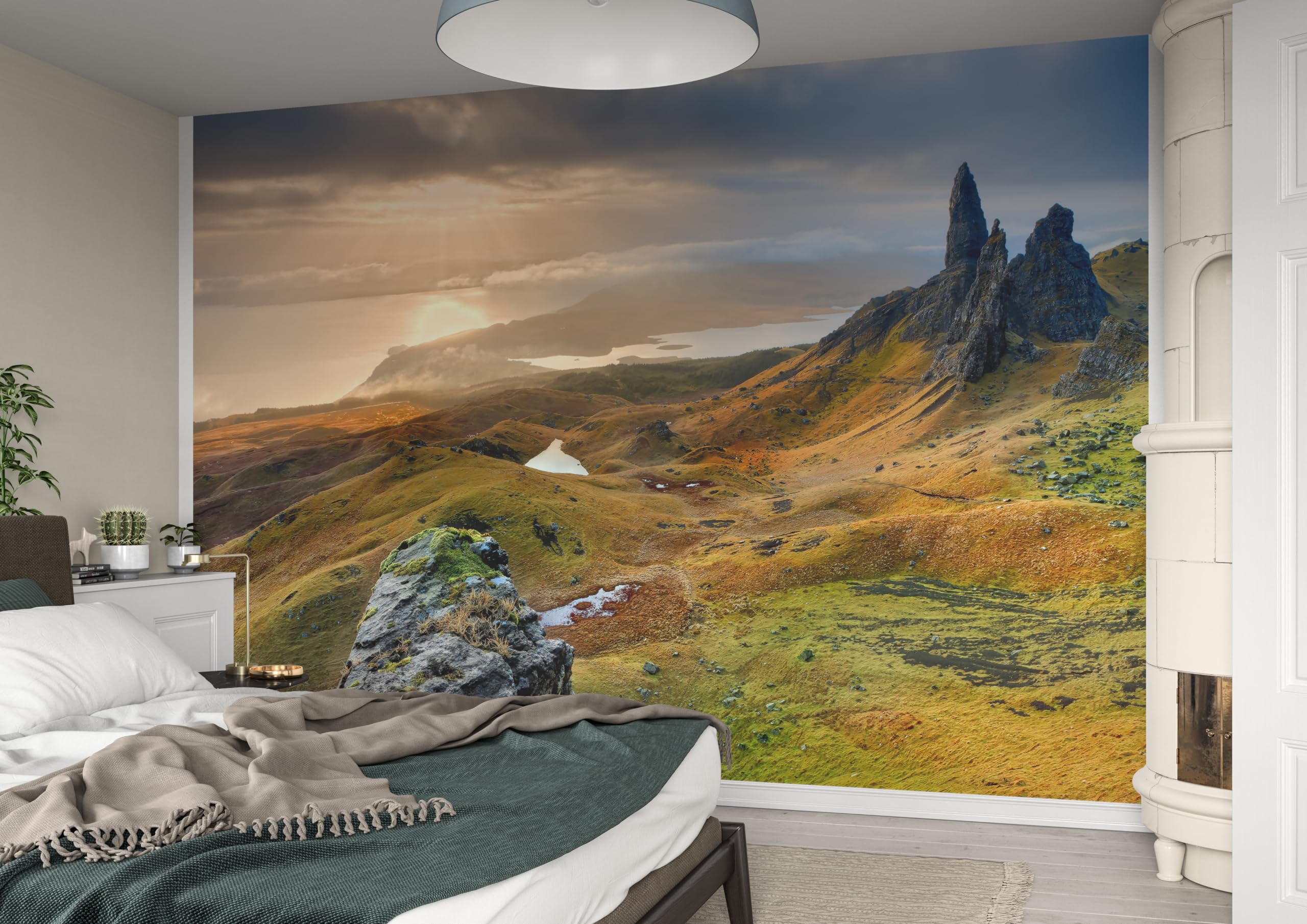 Rasch Tapete 862416 - Fototapete auf Vlies mit Blick auf eine Landschaft in Grün, Grau und Orange aus der Kollektion Magicwalls - 2,65 m x 3,71 m (LxB)