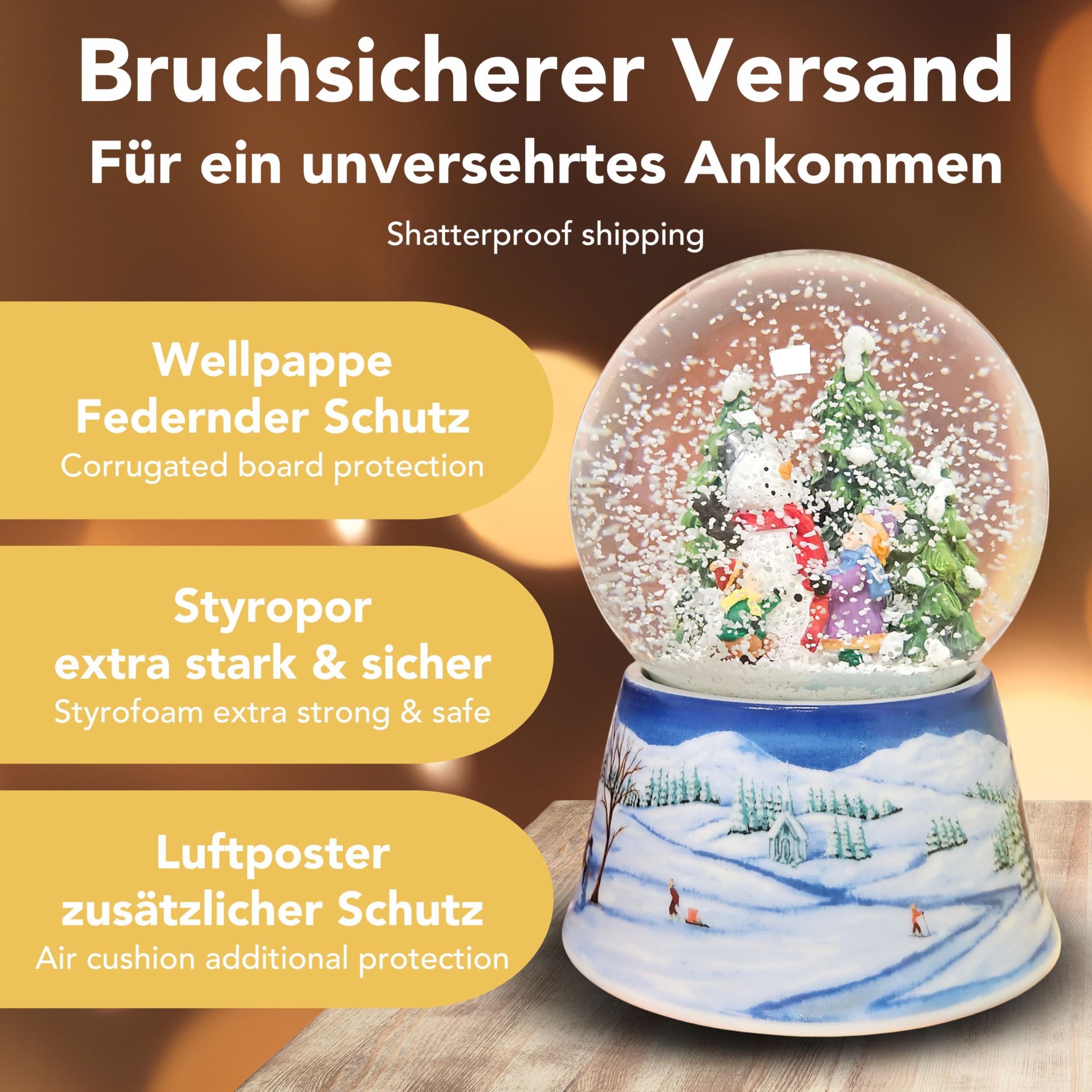 Schneekugel Weihnachten mit Musik | 2 Kinder Bauen Schneemann | Sockel nostalgische Schneelandschaft | H: 14cm B: 10 cm | Weihnachten Winter mit Spieluhr | 20154