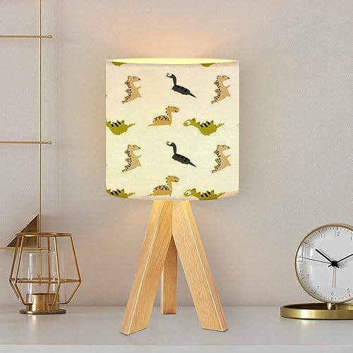 Miniatura 7 de OEPWQIWEPZ Tripod Bedside Desk Table Lamp Dinosaur Cute Seamless for Kids Baby Fashion Funny Character Children Wood Nightstand Lamp with Linen