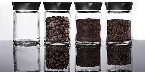 VEVOK CHEF Mini tarros de vidrio con tapas negras, 4 piezas de almacenamiento de alimentos, recipiente de cocina, recipiente pequeño para café, té, disponible en Yaxa Venezuela