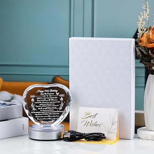 Miniatura 6 de Regalos de cumpleaños número 70 para mujeres y hombres  Regalos personalizados de corazón de cristal 1955, regalo de cumpleaños de 70 años para ella