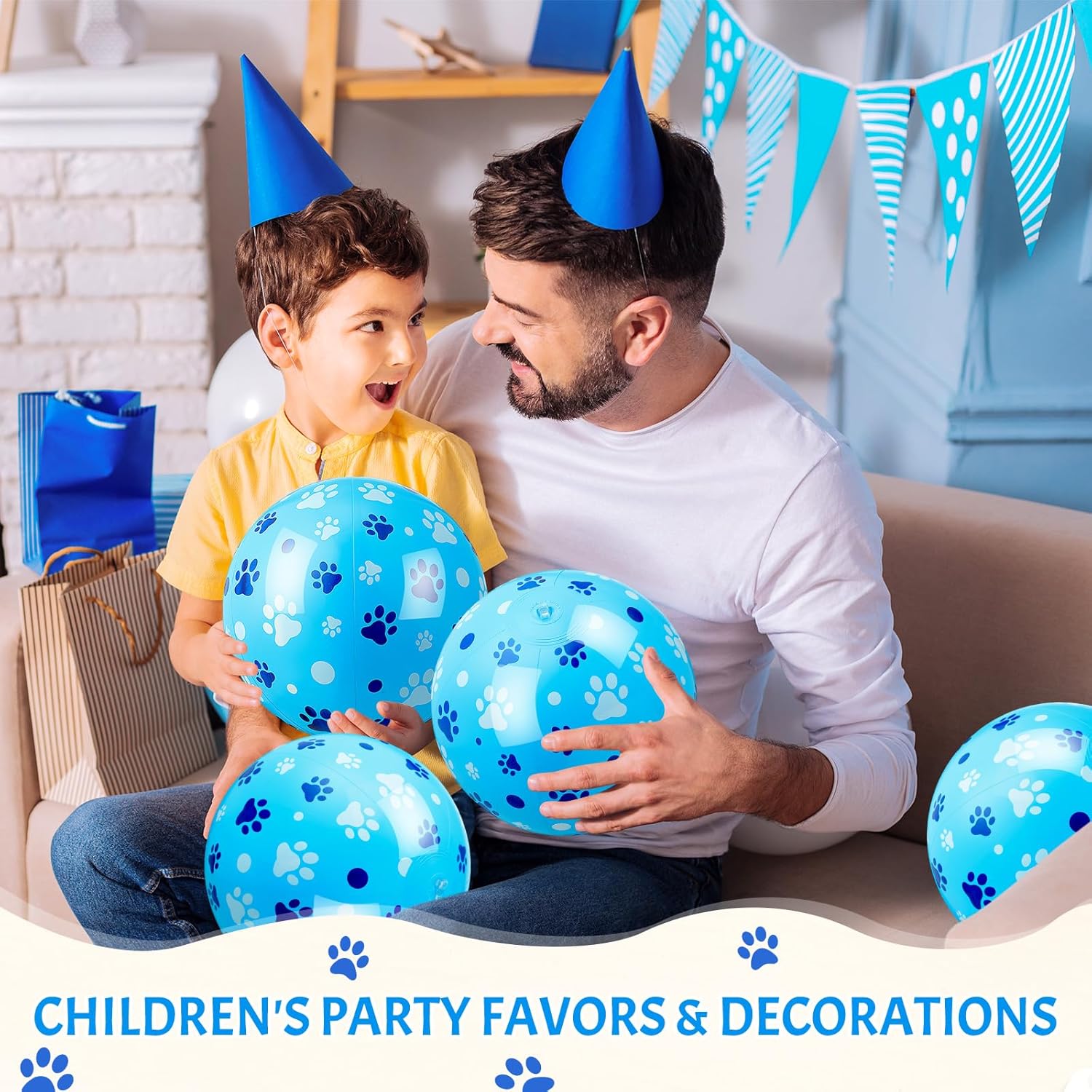 18 Pack Paw Print Beach Balls 9 Inch Blue Dog Paw Inflatable Beach Balls Bulk for Kids Adults Puppy Theme Birthday Party Favor Class Gifts Summer Outdoor Swimming Pool Decorations Supplies