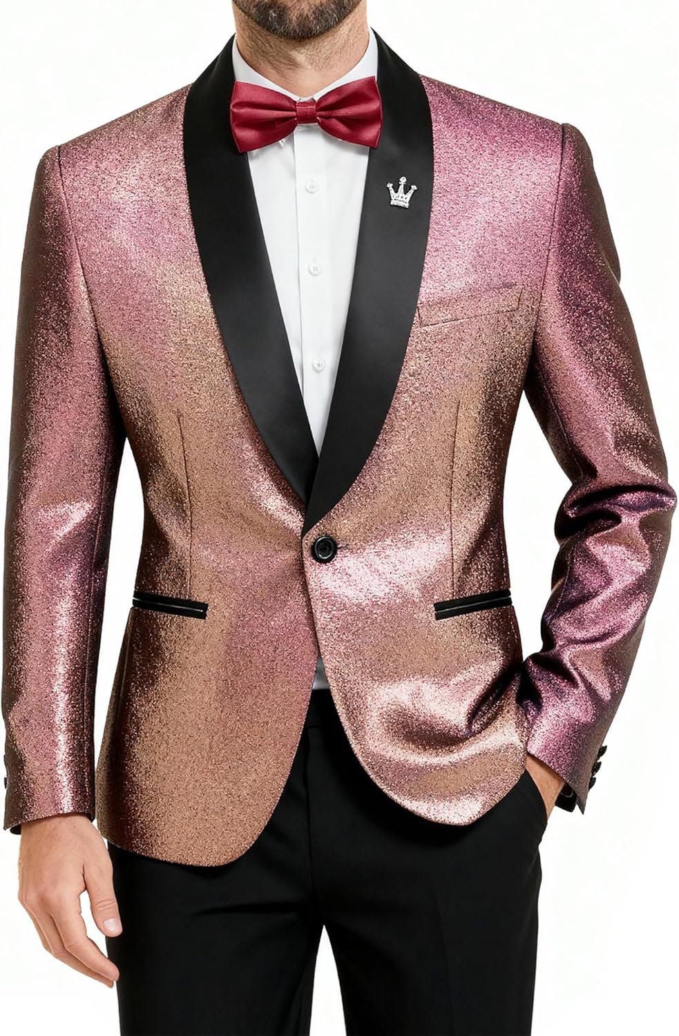 YND Men's Shiny Tuxedo Jacket, Sequin Slim Fit Blazer, One-Button Shawl Lapel Suit for Party, Prom, Wedding, Dinner