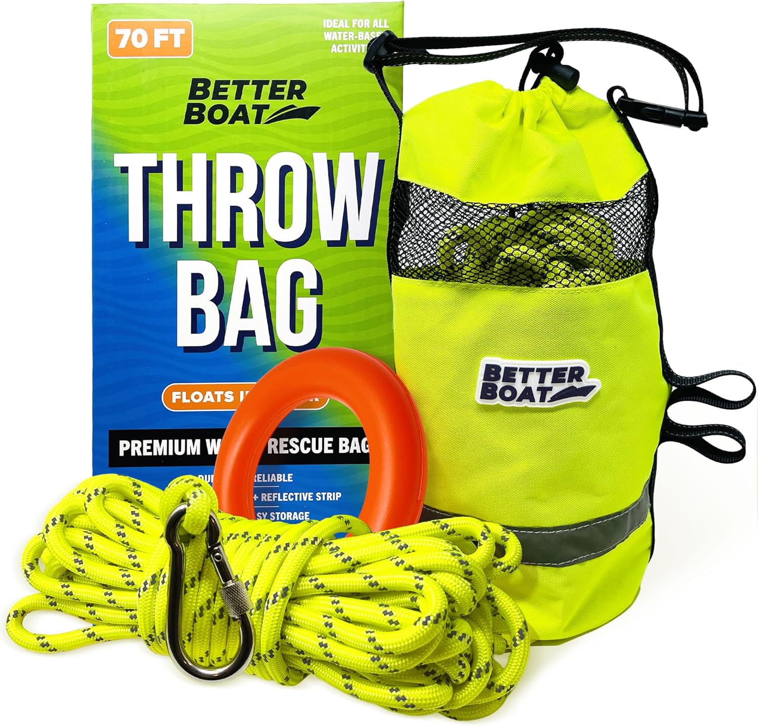 Better Boat Water Throw Bag for Rescue Rope, Water Rescue Equipment with Line Bag, Ideal for Kayak, Larger Boats, and Emergency Use
