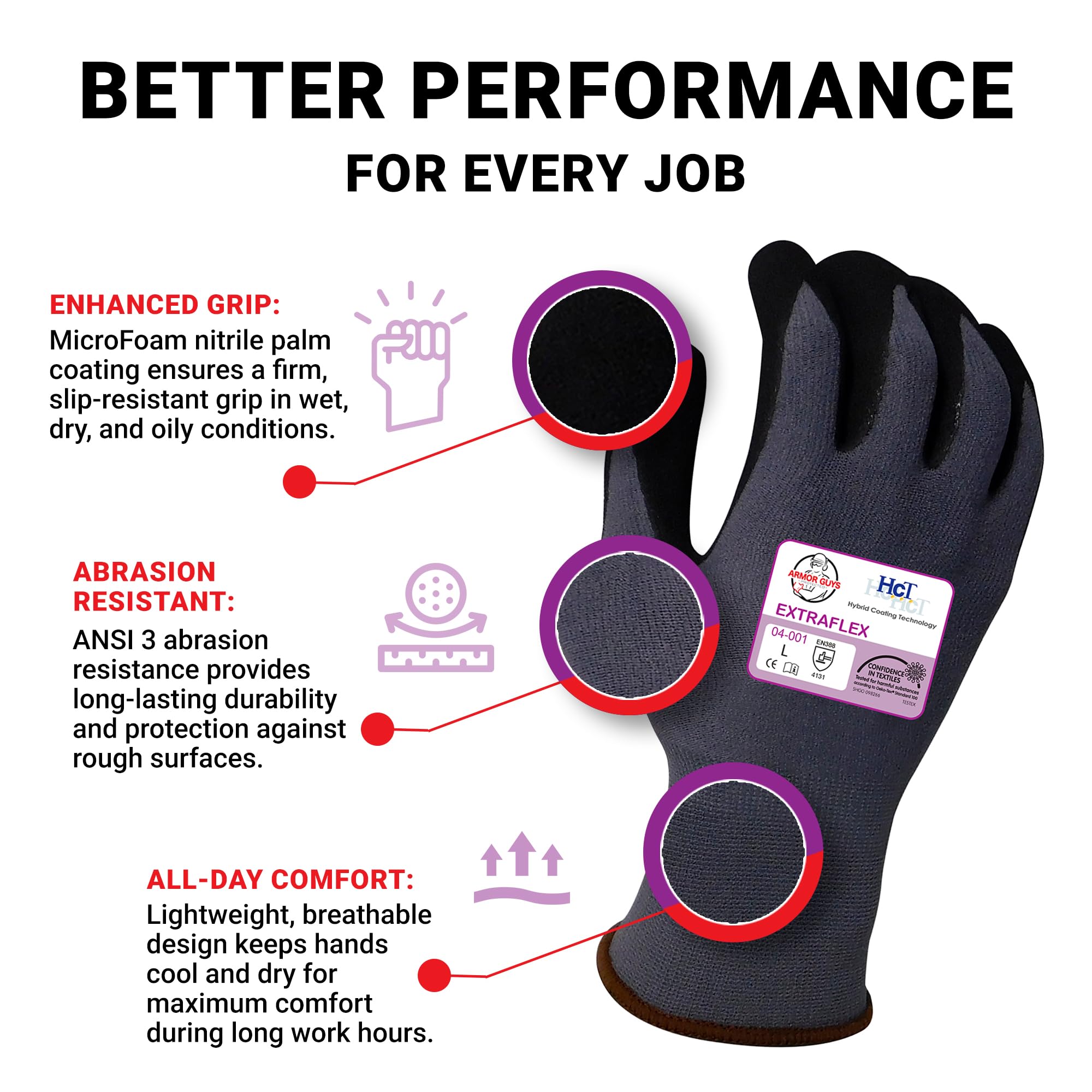 Armor Guys ExtraFlex - Guantes de trabajo protectores resistentes a la abrasión, guantes de trabajo para paisajismo, almacén, línea de montaje, talla M, 12 pares/paquete
