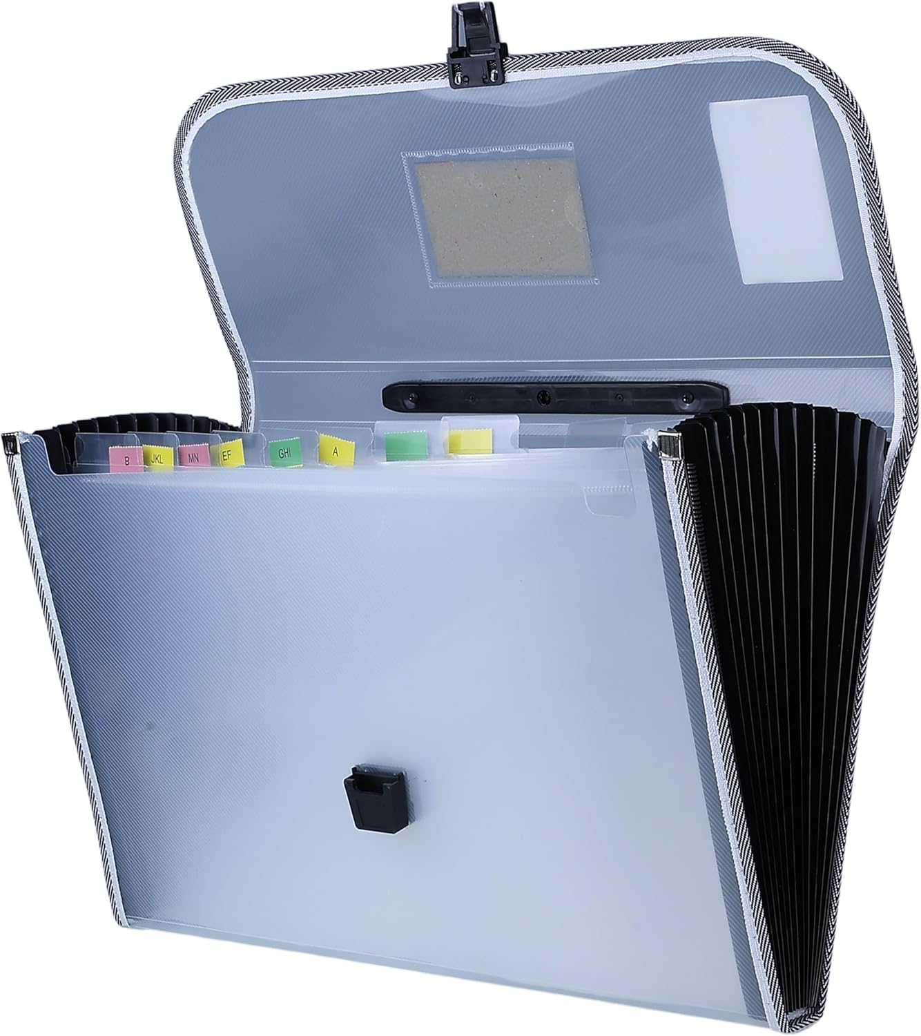 SPS 13 Pockets Expanding File Folder Buckle Closure Label Index and Handle for A4 Documents Clear Black
