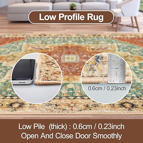 Miniatura 4 de RUGxDJ Alfombra de pasillo bohemia de 2 x 6 pies, lavable, alfombra persa para entrada, alfombra de pasillo de 6 pies, antideslizante, vintage,