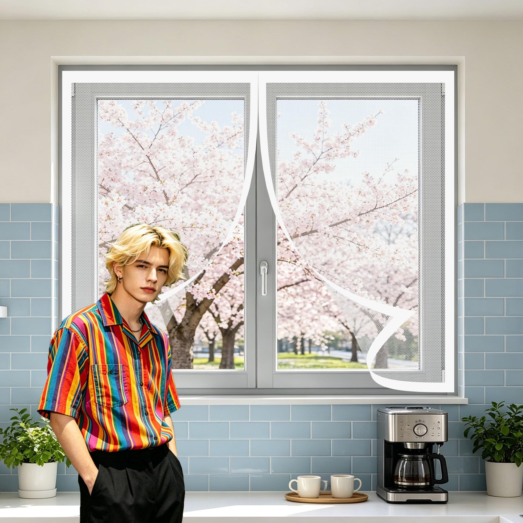 Yanhong White Door Fly Screen Curtain 83 X 133 Cm Anti-Tearing Mosquito Door Net Keep Fly Bug Out With Powerful Magnets Durable Mesh Curtains For Balcony, Terrace, Cellar,