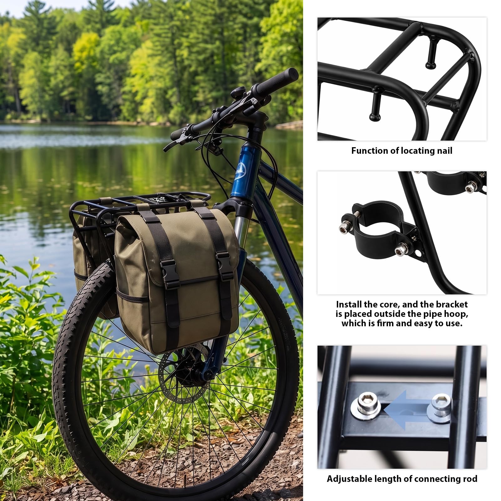 Porte-bagages universel pour roue avant et avant | Amortissement efficace des chocs pour les trajets sur route sauvage, montage facile avec outils