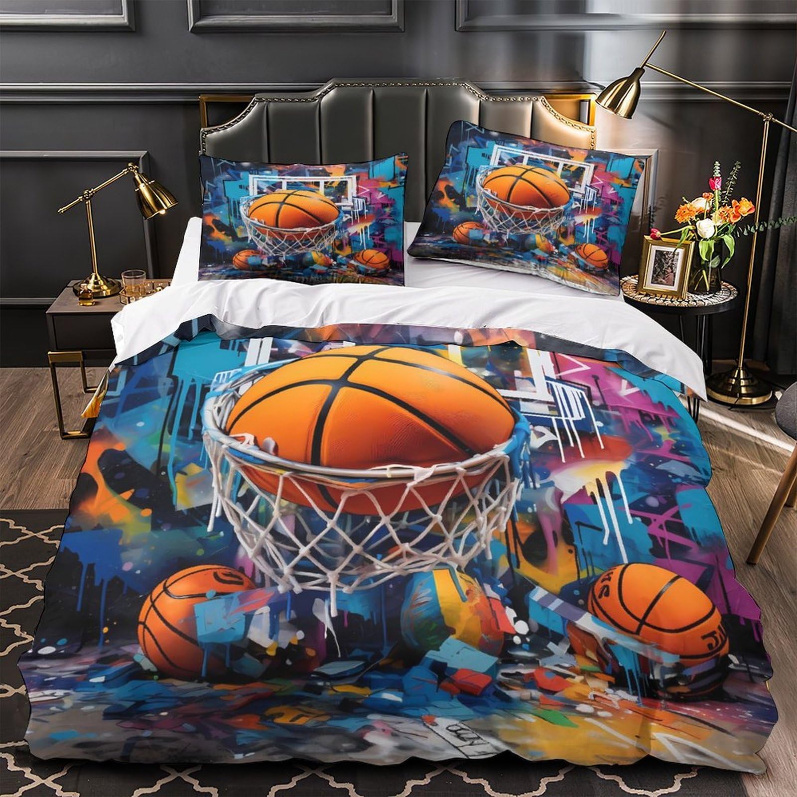 Housse de couette graffiti urbain king size pour chambre d'adulte moderne