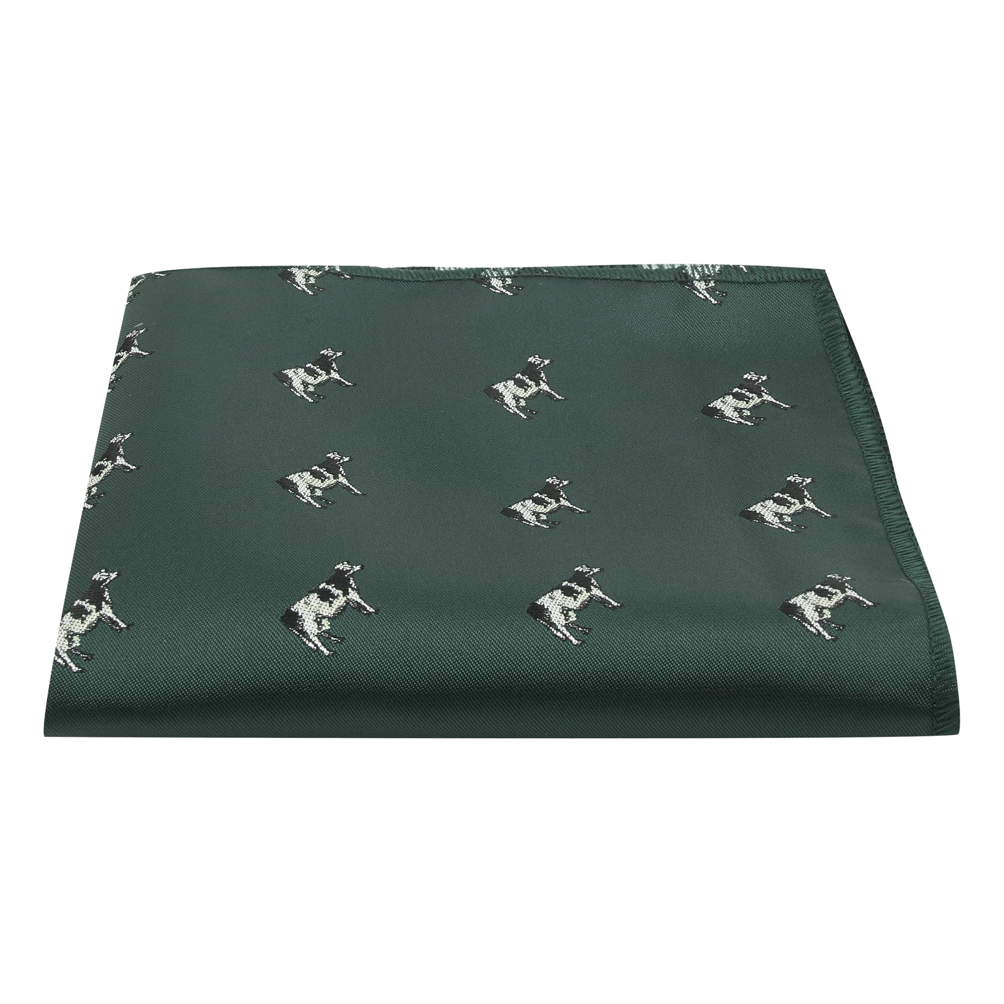 King & Priory Dark Green Embroidered Cow Pocket Square, Handkerchief