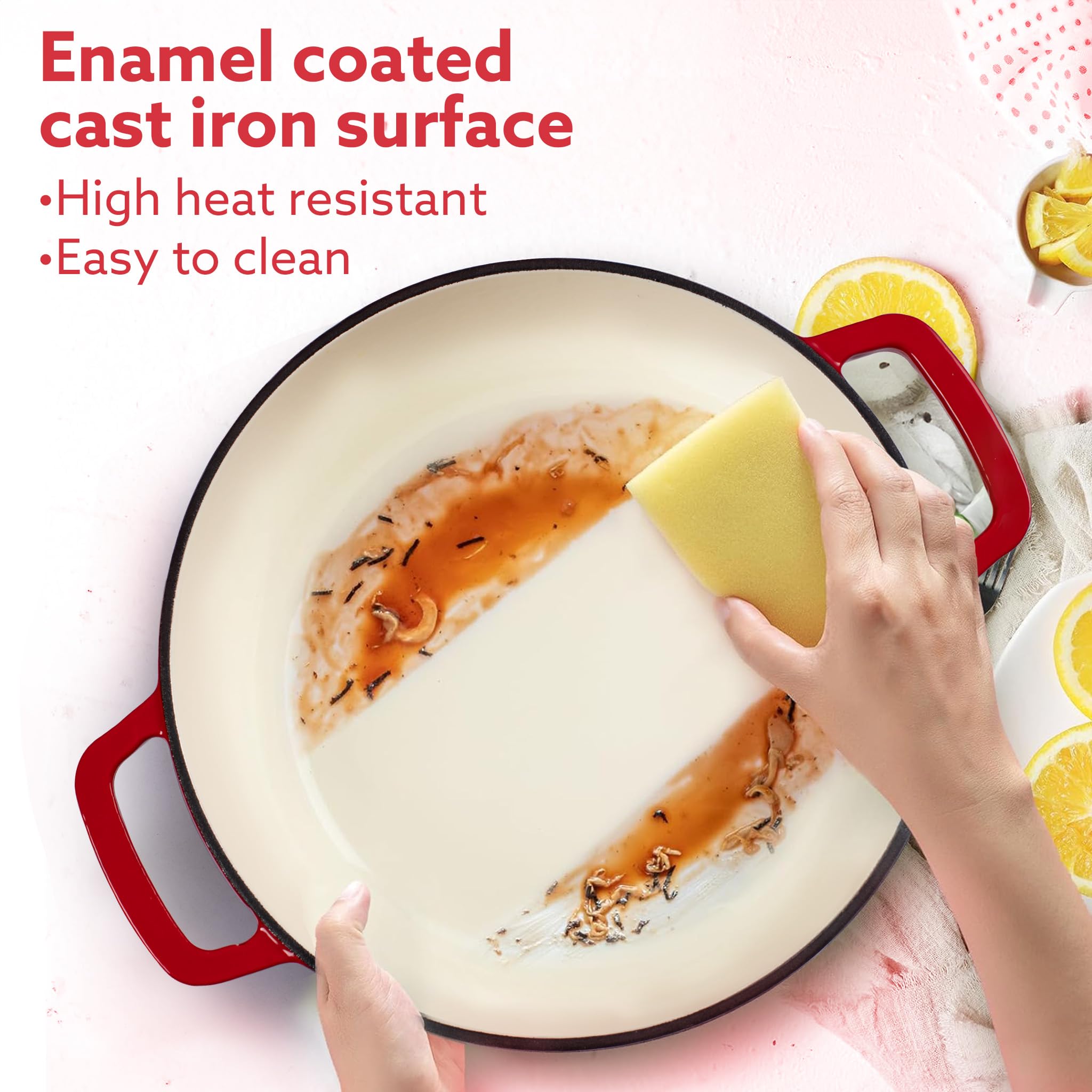 AGARO Royal Enamelled Cast Iron 5L Casserole with Lid, Cooking Pot, No Chemical Coating, Fast Heat, Heavy Weight, Gas & Induction Oven Compatible, for Meat, Dal, Curry, Biryani, Pulao, Red 1