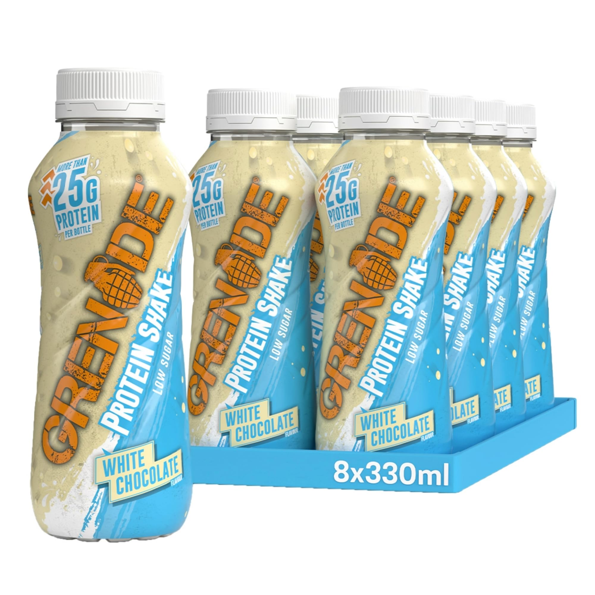 Grenade White Chocolate High Protein Shake, 8 x 330 ml - Ready to Drink Milk Protein Shakes with over 24 g Protein per Bottle