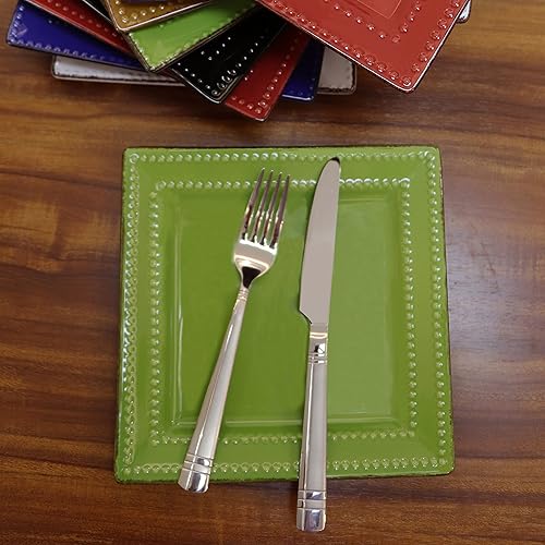Miniatura 3 de Elegante y elegante juego de vajilla cuadrada de cerámica de 16 piezas con cuentas para organizar fiestas y eventos, color verde, 16 piezas, cuentas