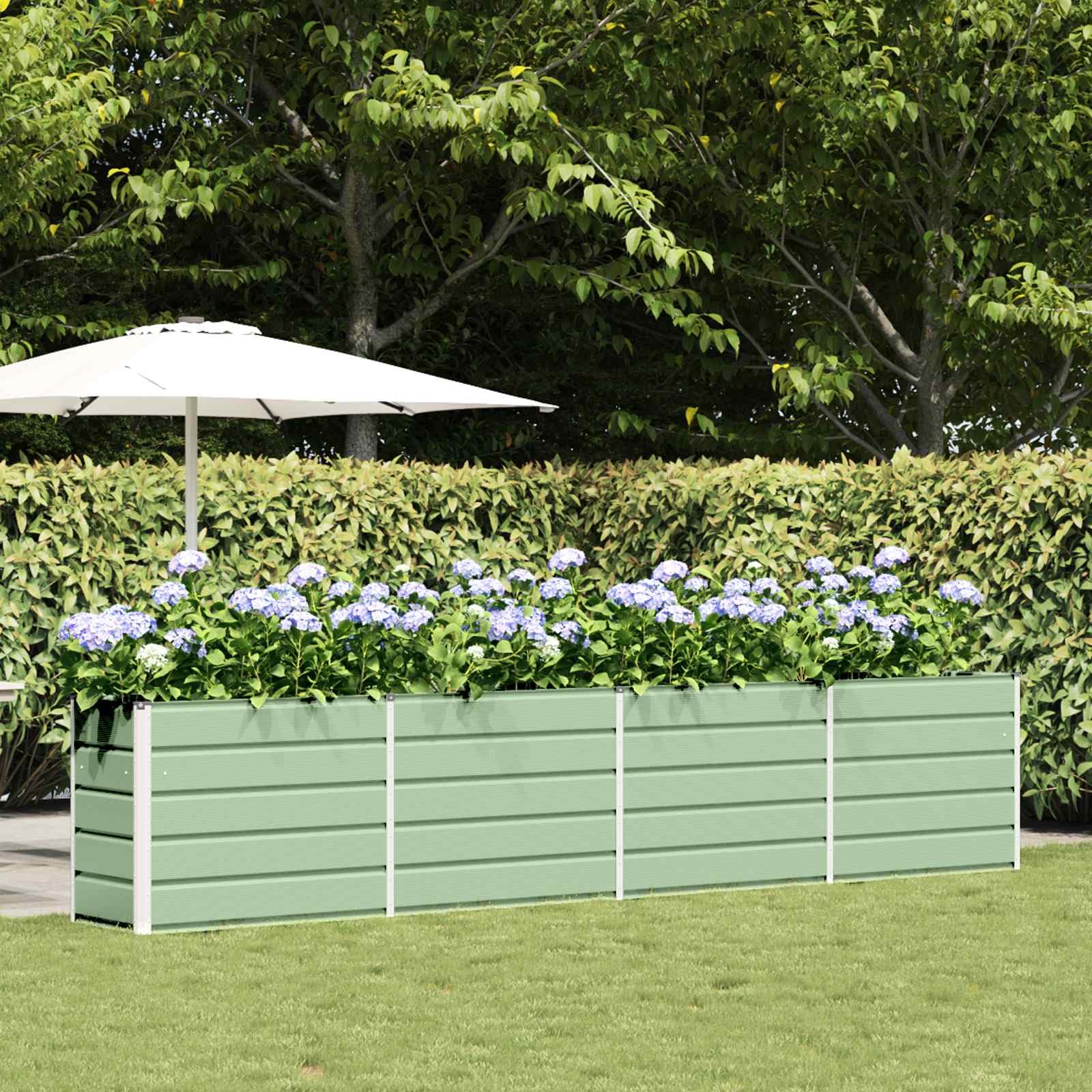 IKAYAA Metal Raised Beds for Garden Raised Planters Outdoor Large Galvanised Raised Bed Planter Box Raised Bed for Plants,Herbs and Vegetables-Pastel green-385 x 50 x 77 cm