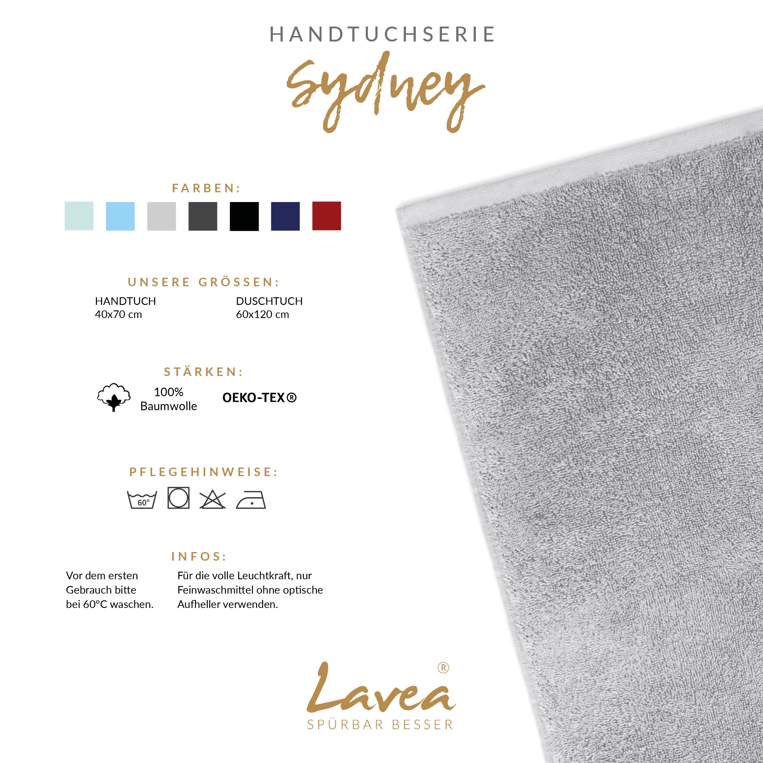 Lavea® Set van 2 Douchelaken 60x120 cm – Zachte en Absorberende Badhanddoeken – 100% Katoen – Oeko-TEX 100 – met Badstofstructuur – Wasbaar op 60°C – voor Badkamer, Fitness en Spa – Zilver