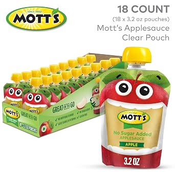 Mott's No Sugar Added Applesauce, 3.2 oz clear pouches, 18 pack
