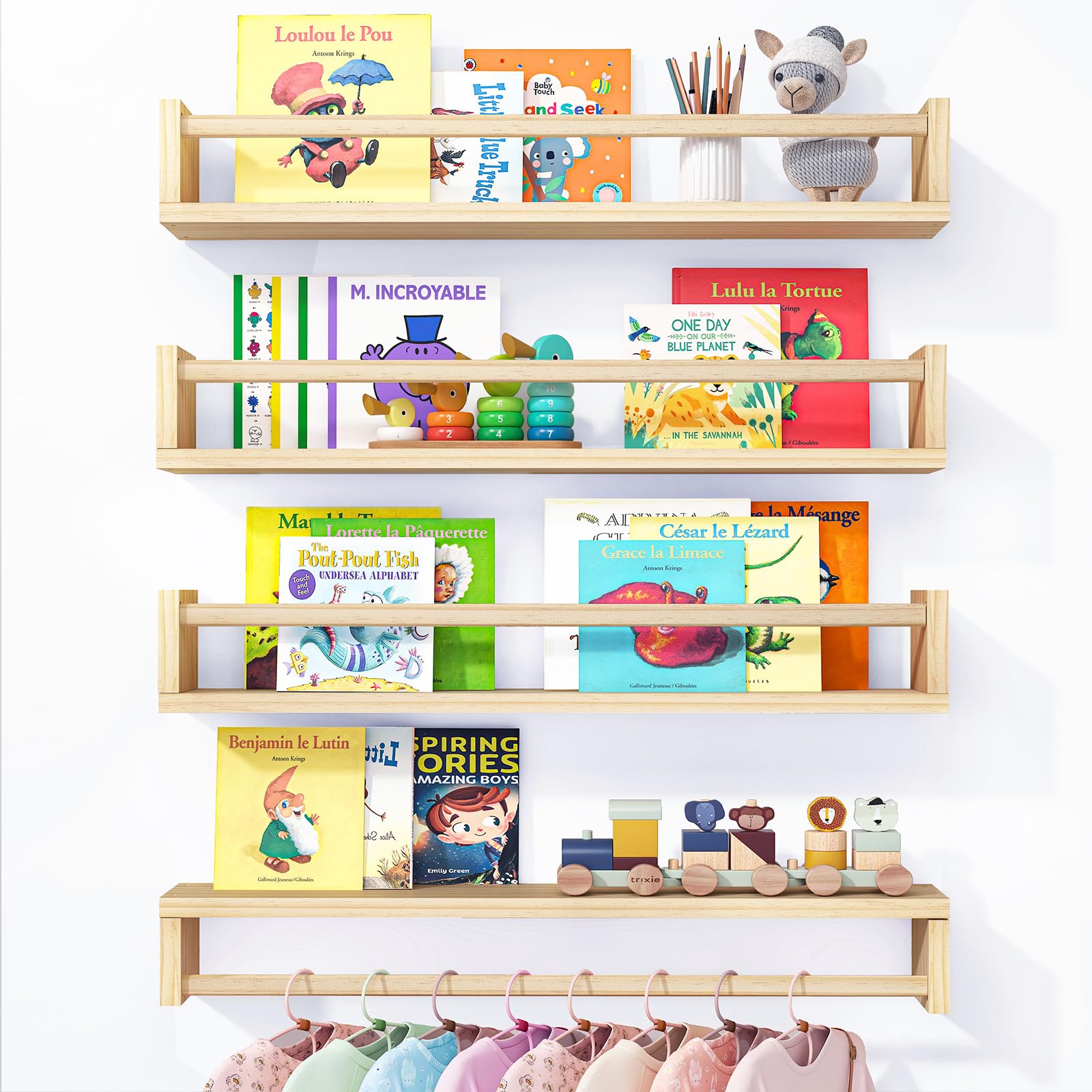 Fixwal Floating Nursery Book Shelves for Wall, 23.6 Inches, Set of 4