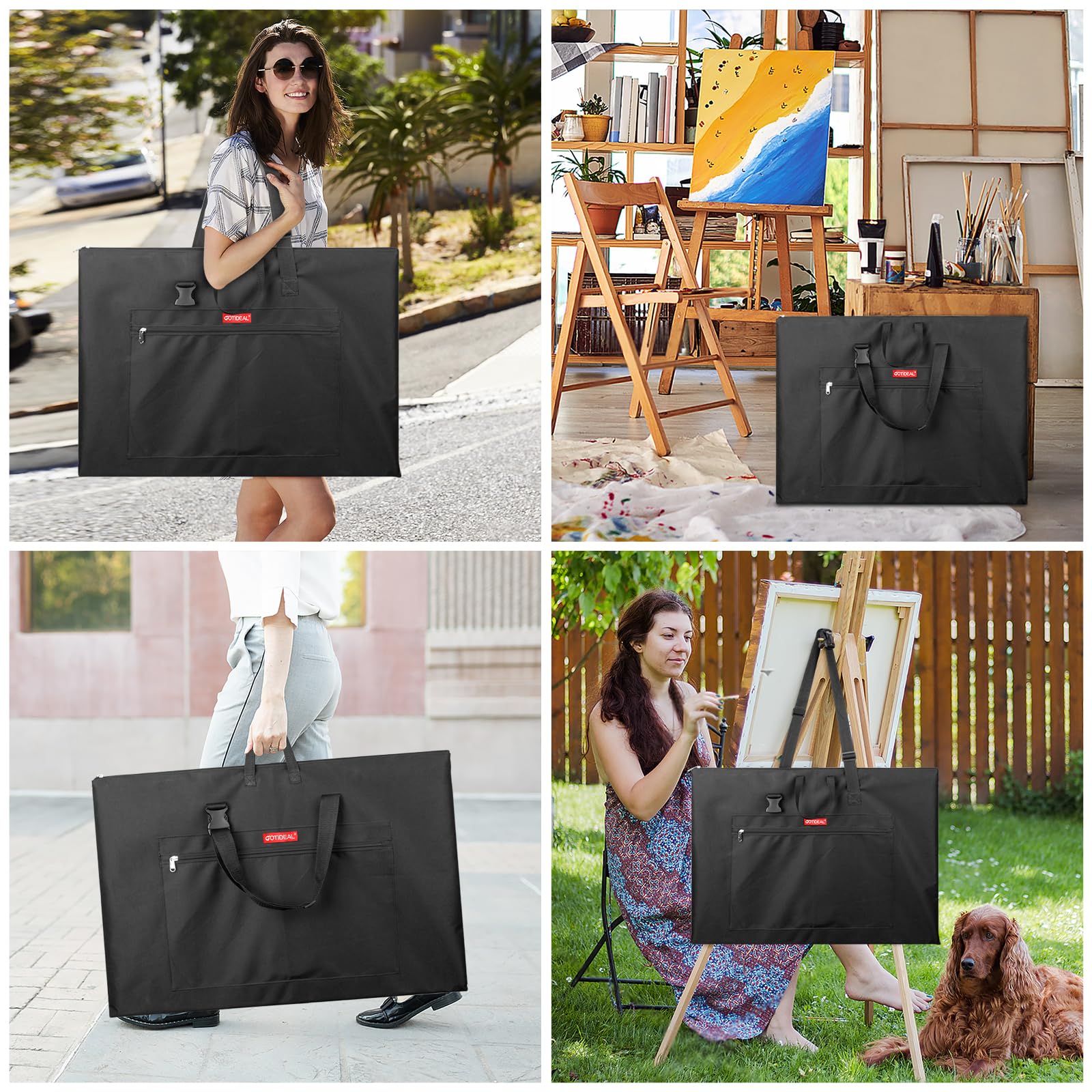 GOTIDEAL Bolsa de arte ligera, 18 x 24 pulgadas, impermeable, con hombro y asa, bolsa de transporte de almacenamiento para obras de arte, bocetos, dibujos, lienzo, póster de fotografía