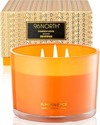 96NORTH Luxury Pumpkin Soy Candle | Large 3 Wick Jar Candle | Halloween & Fall Decor | Up to 40 Hours Burning | 100% Natural Soy Wax | Relaxing Aromatherapy Candle | Halloween Fall Candle Gift