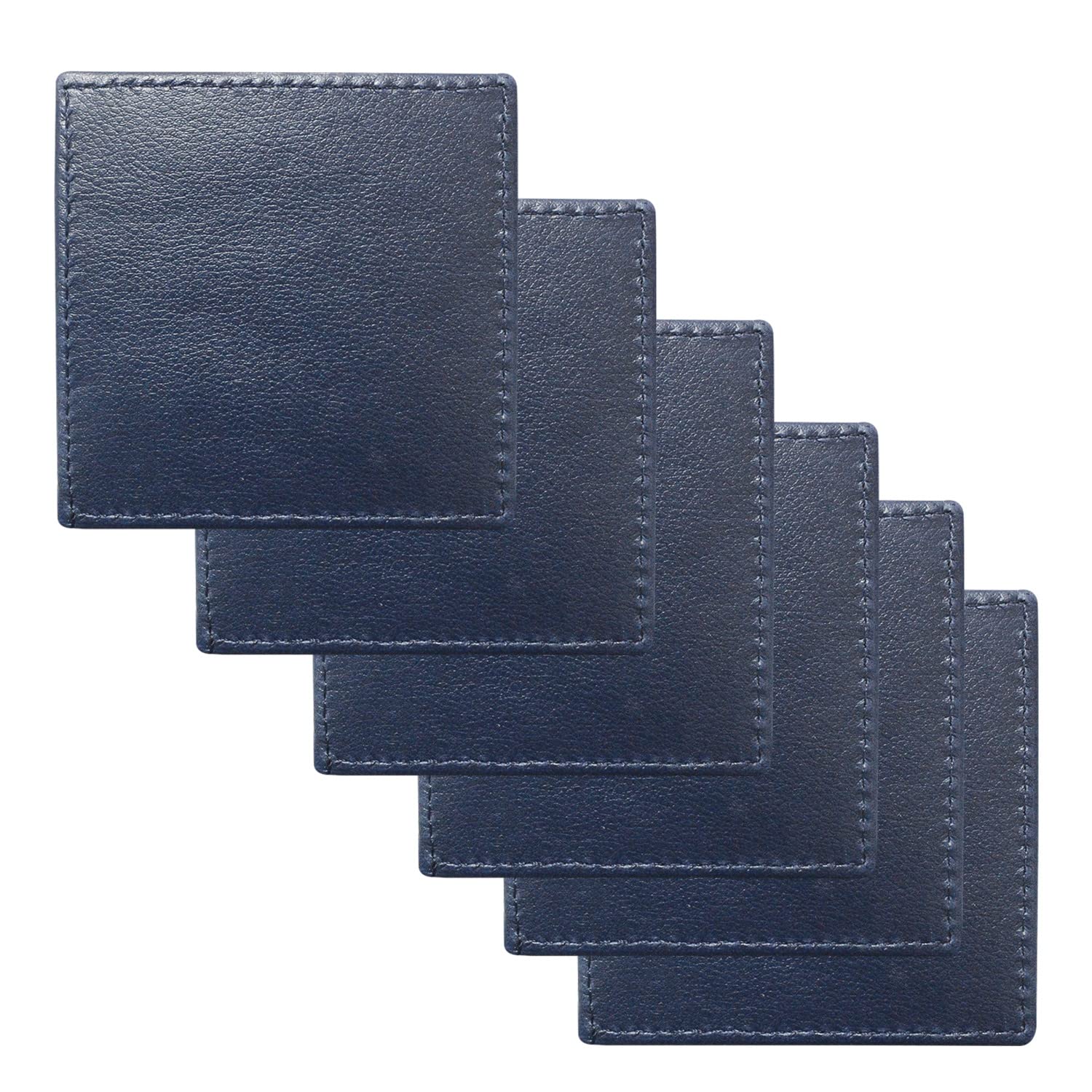 Square Tea Coasters Pack of 6 with Holder for bar, Home, Office, Leather, Non-Slip, Heat Resistant Coasters, bar Coasters, Drink Coasters. (Plain Blue)
