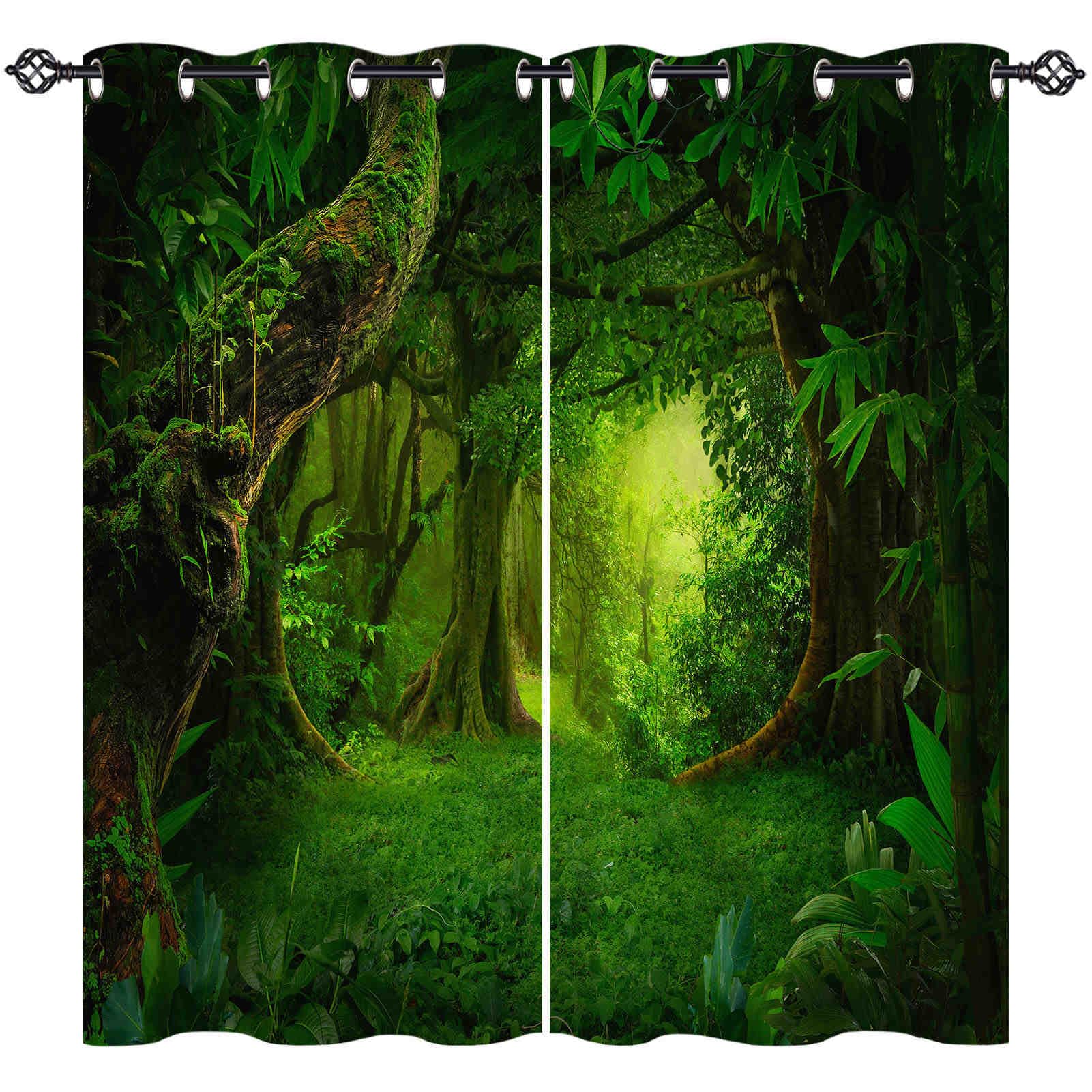ANHOPE Jungle Curtains Eyelet Blackout Thermal Insulated Curtains Tropical Rainforest Forest Print Pattern Soft Soundproof Privacy Window Drapes for Bedroom Living Room 52 x 63 Inch 2 Panels