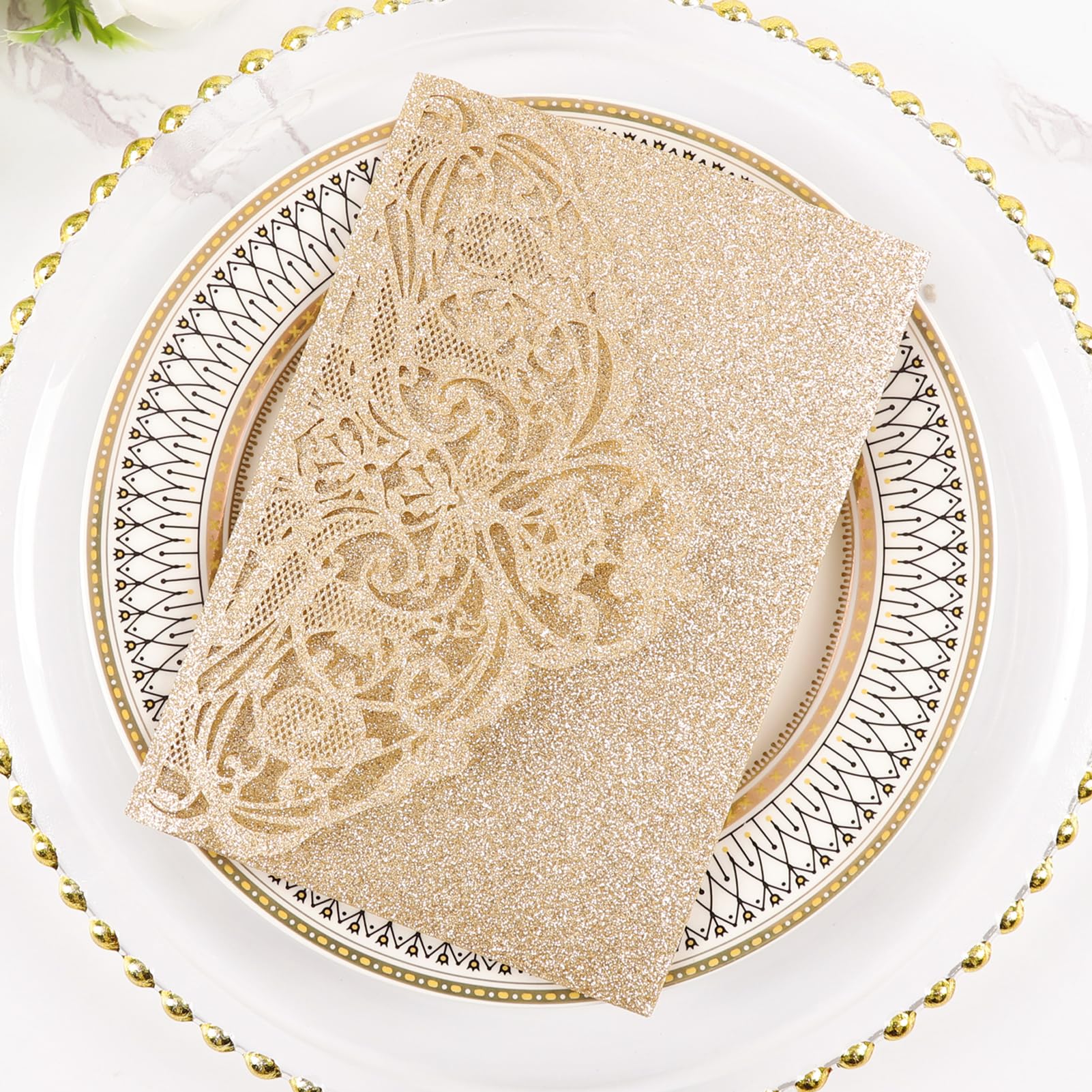 25 invitaciones de boda personalizadas en blanco con purpurina dorada cortadas con láser, con sobres y tarjetas Rsvp para boda, despedida de soltera, quinceañera, invitación de 15 años