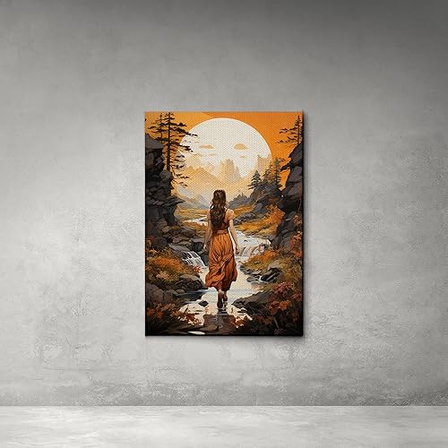 Miniatura 6 de Minimalist Wood Mountain Lake Landscape Panorama Wall Art,Forest Tree Earth Tones,Modern Nature Lake House Wall Art,Boho Wall Decor Hanging, Decor