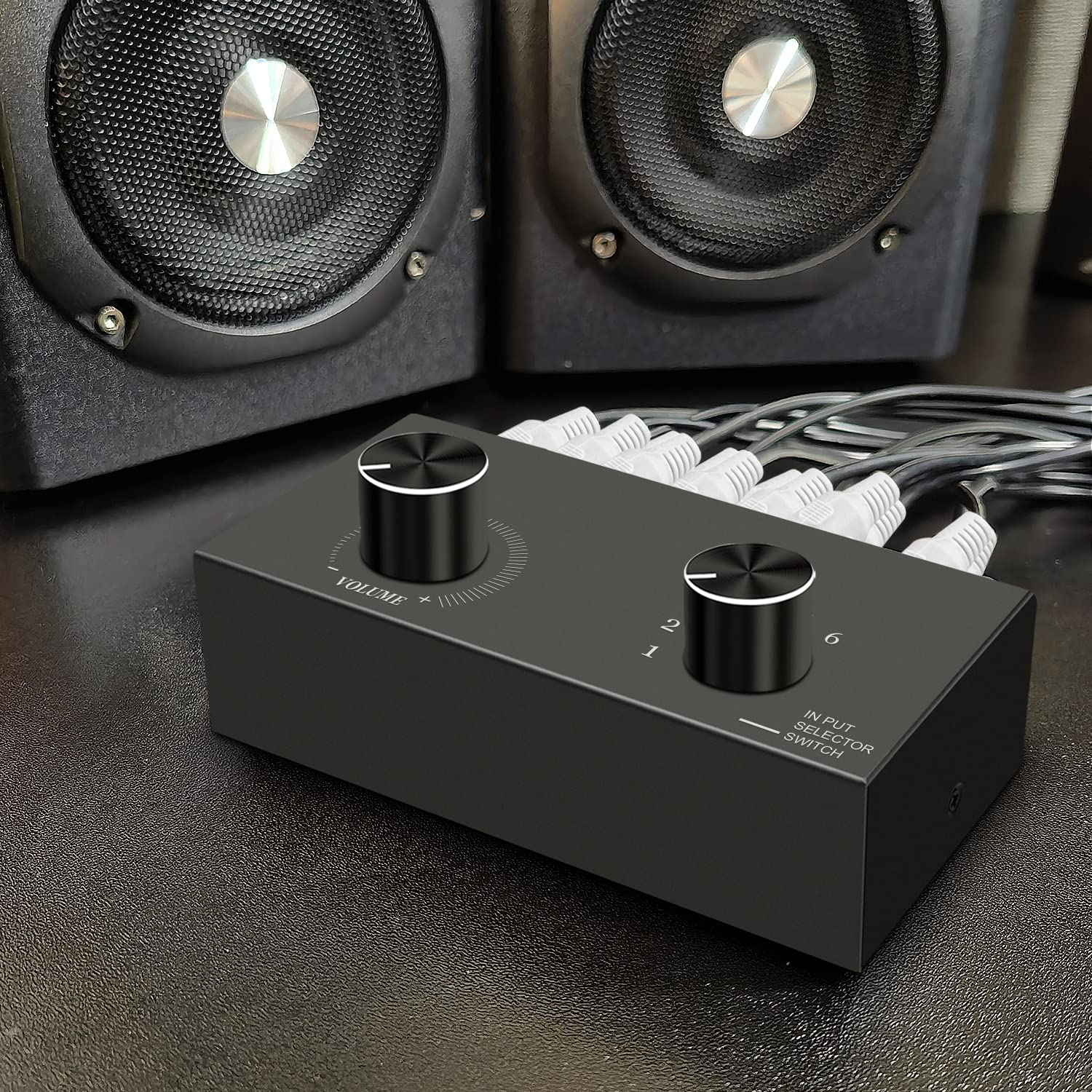 Conmutador de audio RCA de 6 canales, selector de audio de 6 entradas-1 salida, caja selector estéreo pasiva, compatible con cine en casa, HDTV, amplificadores, sistemas de alta fidelidad, altavoces,