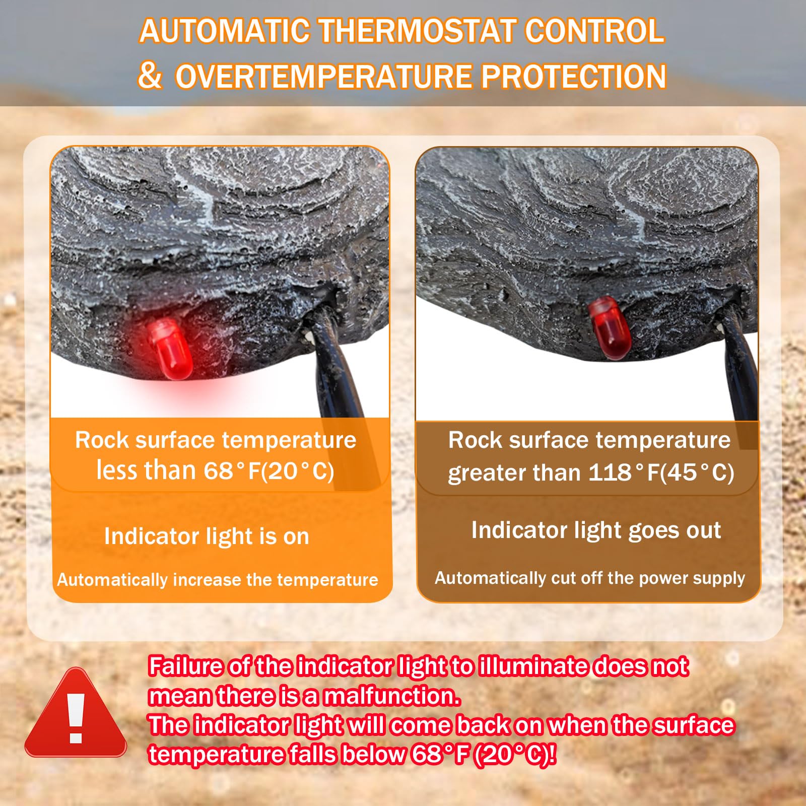 Almohadilla térmica para tanque de terrario de roca de calor para reptiles, plataforma térmica controlada por termostato para dragón barbudo, lagarto, serpiente, camaleón, tortuga, gecko