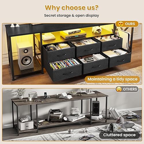 Miniatura 7 de BTHFST Soporte de TV con luces LED y tomas de corriente, para televisores de hasta 80 pulgadas, 6 cajones de tela, centro de entretenimiento con