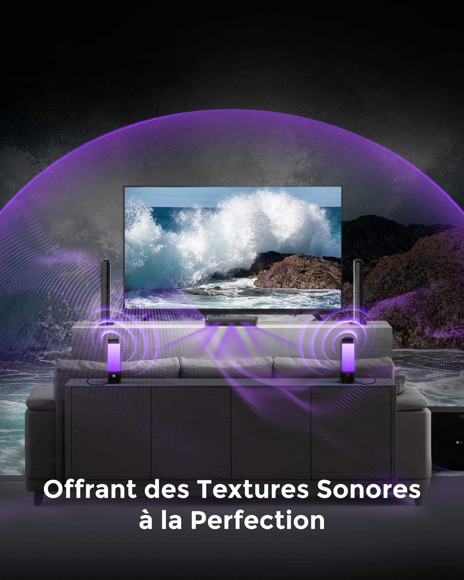 ULTIMEA System dźwięku przestrzennego 9,1 ch do telewizora z 2 głośnikami tylnymi, odłączany soundbar z subwooferem, soundbar RGB, maksymalna moc 470 W, 6,5-calowy subwoofer, HDMI/OPT/AUX/BT, Apollo