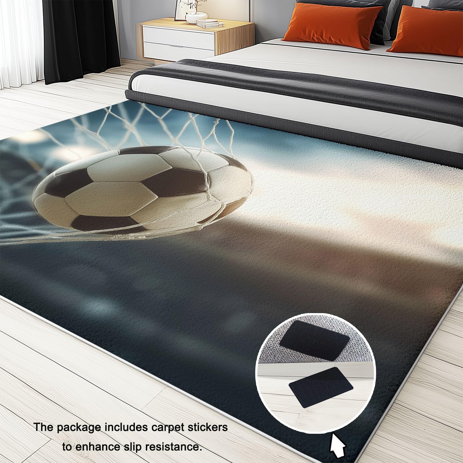 Generisch Sportthema Stadion Fußball Teppiche, Weicher Flanell Kurzflor Teppich - Waschbarer rutschfeste Blau Teppiche Pflegeleicht Strapazierfähig für Schlafzimmer Kinderzimmer 140 x 200 cm