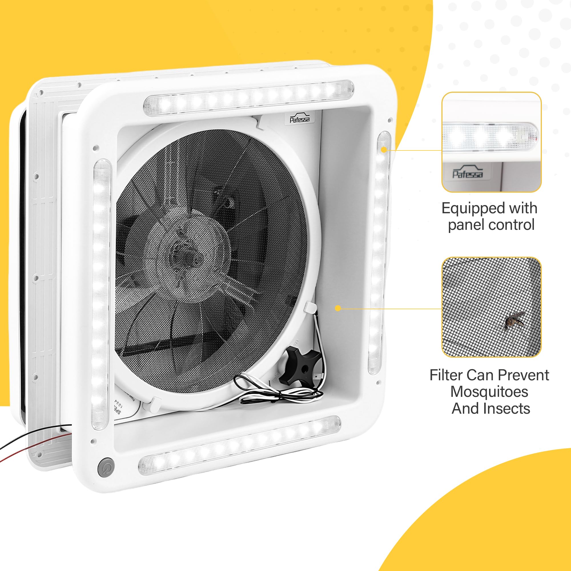 35,6 cm (14 Zoll) Wohnmobil-Dachventilator, 4 Geschwindigkeiten, Wohnmobil-Anhänger-Dachlüftung mit 12-Volt-Ventilator mit LED-Licht (weiß)