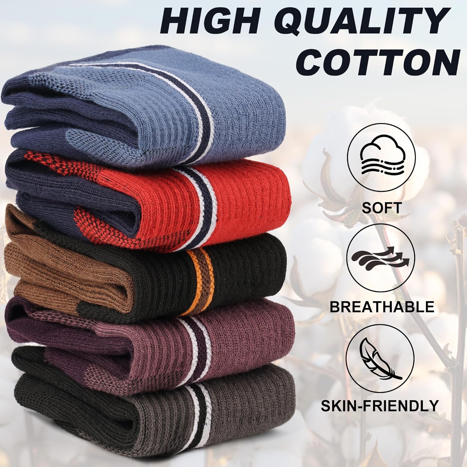 Gonii Men's Athletic Crew Socks，5 Pairs Cushioned Boot Moisture Athletic Socks for Hiking Sports Running Workout - Image 4