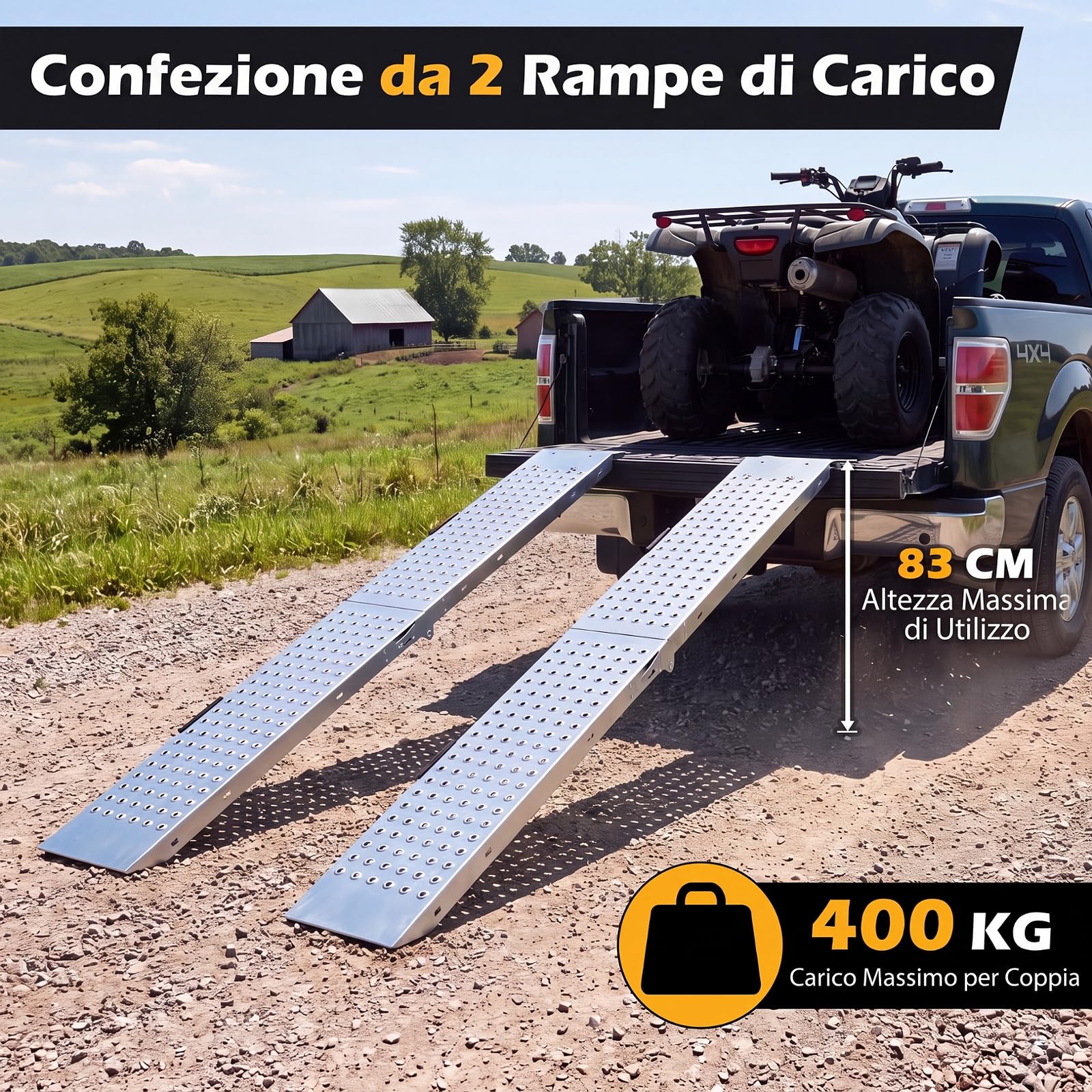 COSTWAY Rampa di Carico Pieghevole a 2 Pezzi, Portata 400 kg