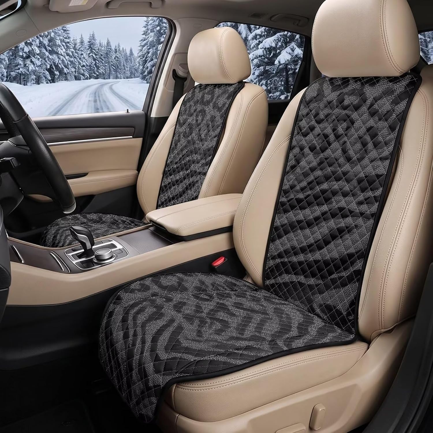 2 Pcs Car Front Seat Covers Black Zebra Leopard image 2