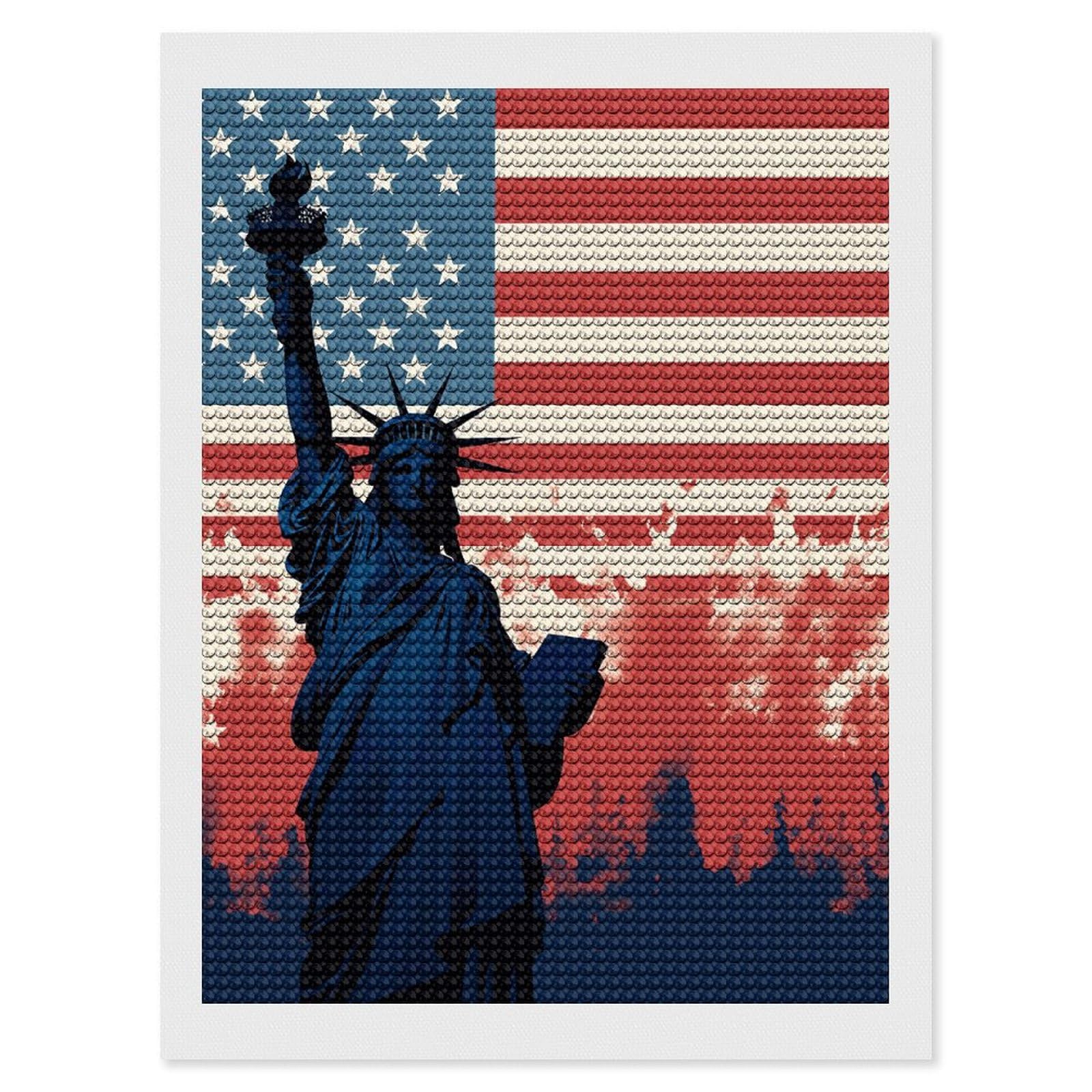 Diamond Painting Kits for Adults - DIY Diamond Art Kits for Beginners - Full 5D Paint Drill Diamond Dots Paintings- Flag with Silhouette of Lady Liberty Diamonds Pictures Gem Art And Craft Wall Decor