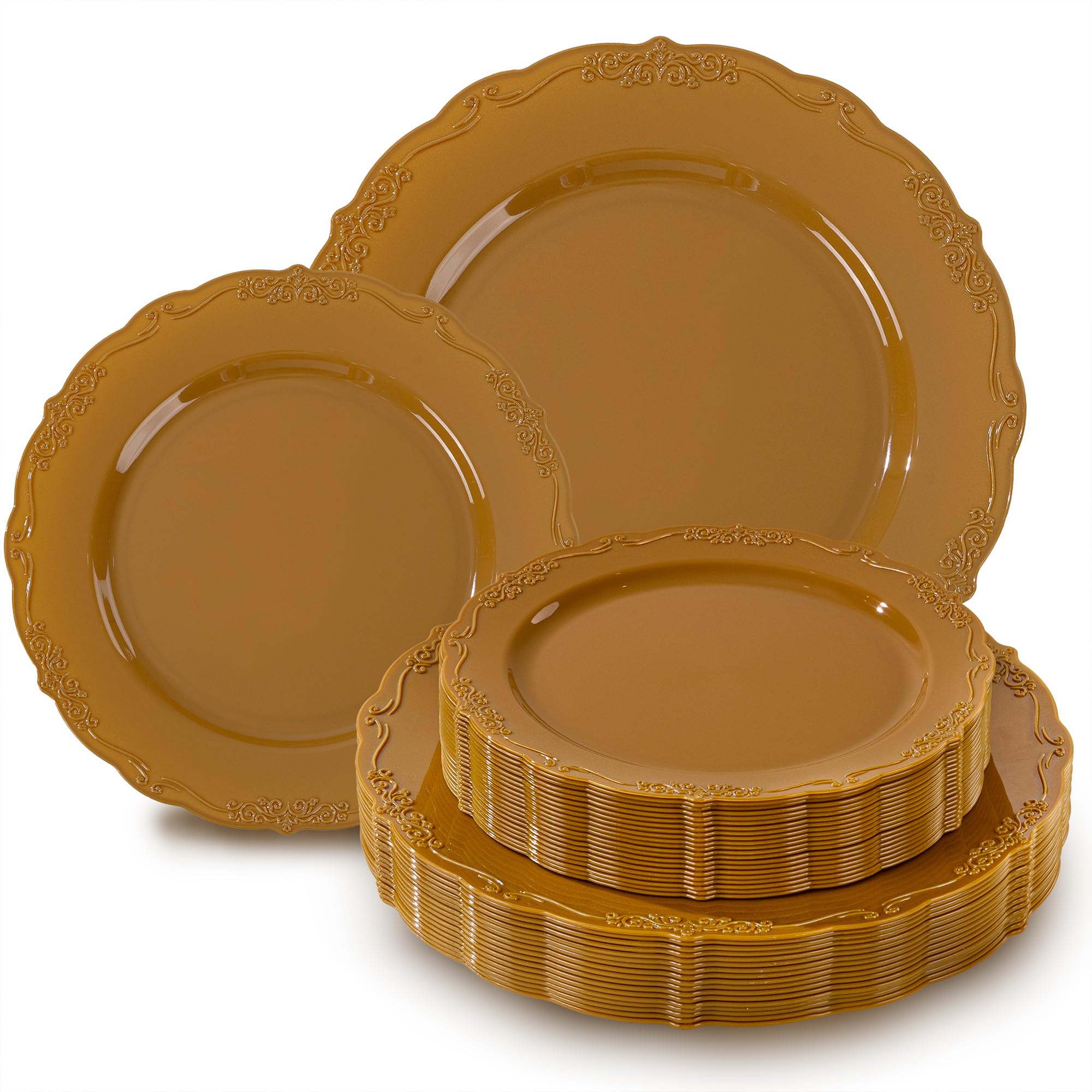 Tinybee 60PCS Brown Plastic Plates - Heavy Duty Brown Disposable Plates