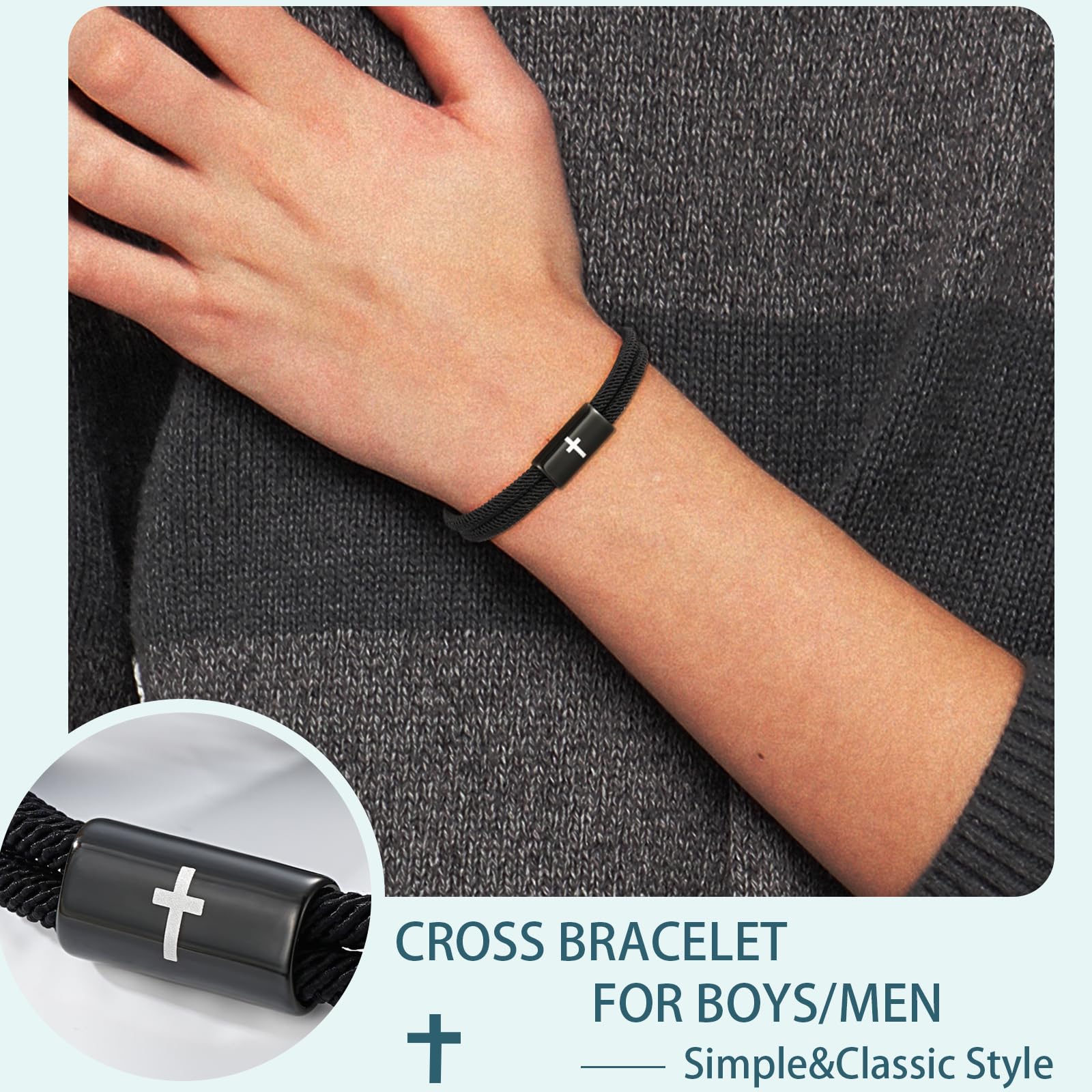 Lydow Confirmation First Communion Baptism Gifts for Boys, Cross Bracelet for Son GrandSon Nephew Brother Christian Religious Jewelry Gifts - 2