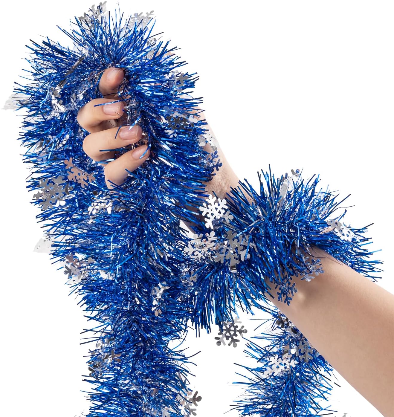 32.8 Ft Blue Christmas Tinsel Garland, Shiny Tinsel