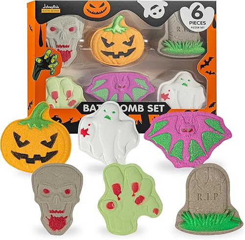 Bombas de baño de Halloween para niños, paquete de 6 bombas de baño de burbujas espeluznantes, cosas de Halloween, gran juego de regalo relajante