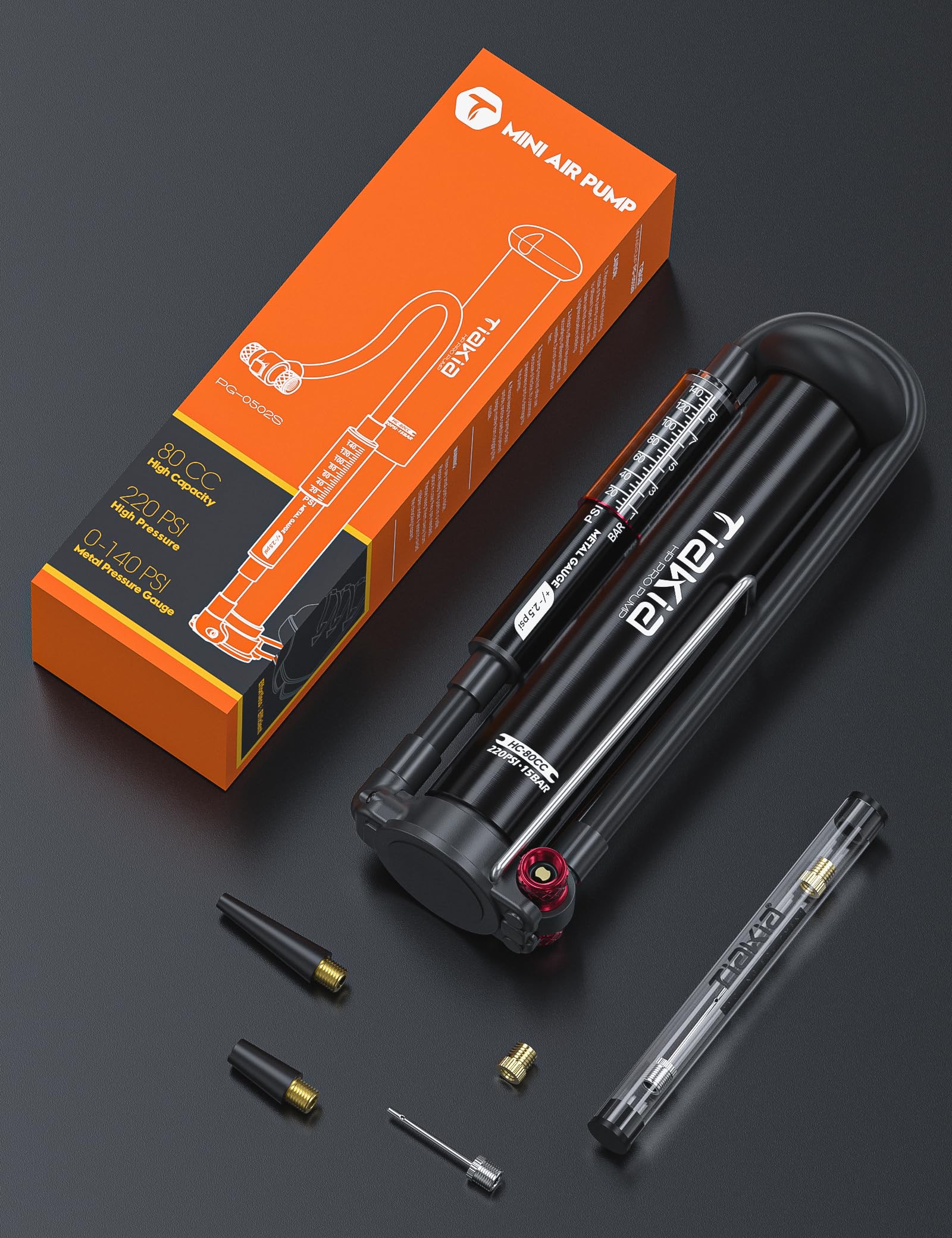 Tiakia Bike Pump with Gauge, High Pressure Bicycle Pump High Volume Portable Hand Air Pump Fit Presta, Schrader Valves Aluminum Bike Tire Pump for Mountain Road Bike, Strollers, Balls