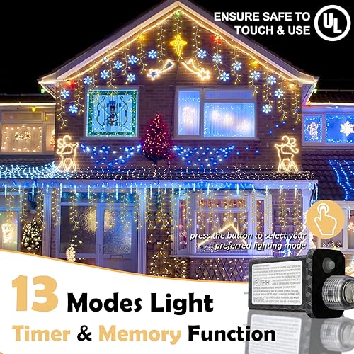 Miniatura 3 de AWQ 320 luces LED de carámbano de Navidad de 26 pies, tira de luces parpadeantes con 13 modos, temporizador y función de memoria, luz de Navidad
